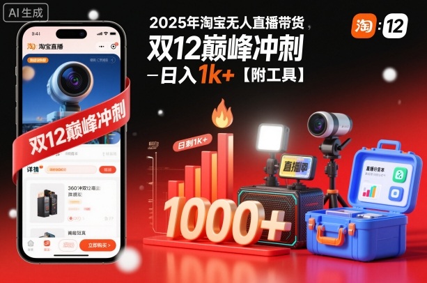 2025年淘宝无人直播带货，冲刺双12，日入1k+【附工具】【揭秘】鑫博凯资源站-创业网-项目平台-副业项目-网创项目资源站-副业项目-创业项目-搞钱项目-网站源码-游戏源码鑫博凯资源站