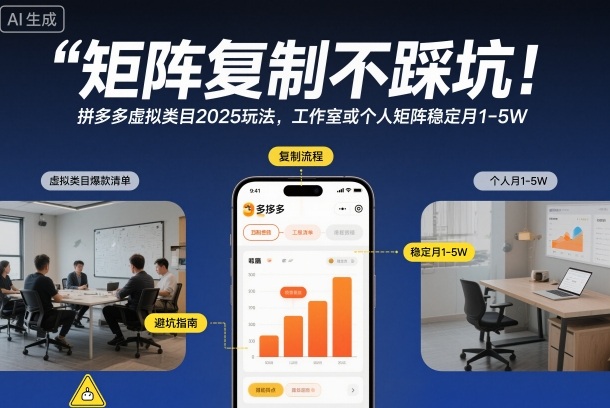 矩阵复制不踩坑！拼多多虚拟类目2025玩法，工作室或者个人矩阵稳定月1-5W【揭秘】鑫博凯资源站-创业网-项目平台-副业项目-网创项目资源站-副业项目-创业项目-搞钱项目-网站源码-游戏源码鑫博凯资源站