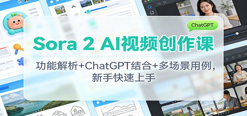 Sora 2 AI视频创作课：功能解析+ChatGPT结合+多场景用例，新手快速上手鑫博凯资源站-创业网-项目平台-副业项目-网创项目资源站-副业项目-创业项目-搞钱项目-网站源码-游戏源码鑫博凯资源站