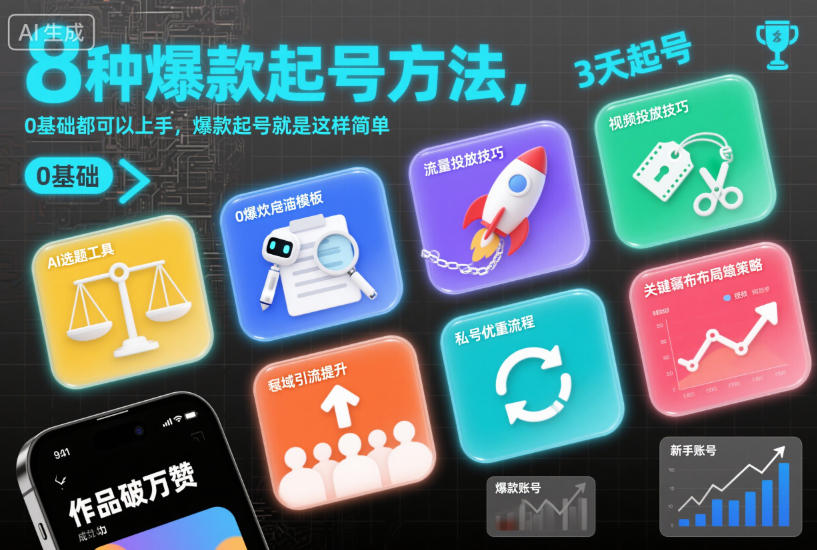 8种爆款起号方法，0基础都可以上手，爆款起号就是这样简单鑫博凯资源站-创业网-项目平台-副业项目-网创项目资源站-副业项目-创业项目-搞钱项目-网站源码-游戏源码鑫博凯资源站
