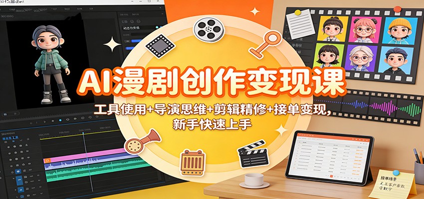 AI漫剧创作变现课：工具使用+导演思维+剪辑精修+接单变现，新手快速上手鑫博凯资源站-创业网-项目平台-副业项目-网创项目资源站-副业项目-创业项目-搞钱项目-网站源码-游戏源码鑫博凯资源站
