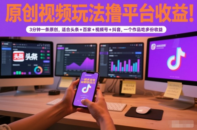 原创视频玩法撸平台收益，3分钟一条原创，适合头条+百家+视频号+抖音，一个作品吃多份收益鑫博凯资源站-创业网-项目平台-副业项目-网创项目资源站-副业项目-创业项目-搞钱项目-网站源码-游戏源码鑫博凯资源站