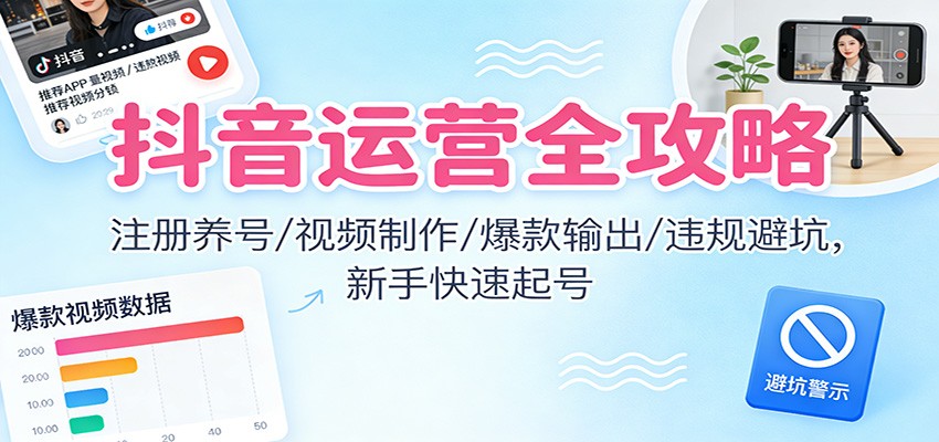 抖音运营全攻略：注册养号/视频制作/爆款输出/违规避坑，新手快速起号鑫博凯资源站-创业网-项目平台-副业项目-网创项目资源站-副业项目-创业项目-搞钱项目-网站源码-游戏源码鑫博凯资源站