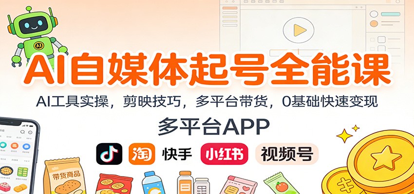 AI自媒体起号全能课：AI工具实操，剪映技巧，多平台带货，0基础快速变现鑫博凯资源站-创业网-项目平台-副业项目-网创项目资源站-副业项目-创业项目-搞钱项目-网站源码-游戏源码鑫博凯资源站