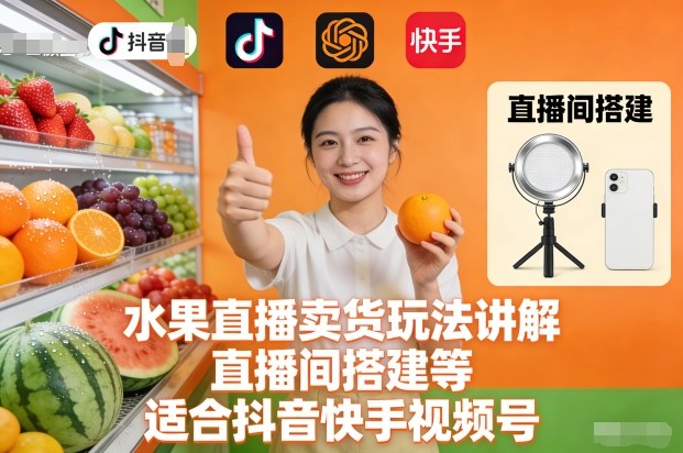 水果直播卖货玩法讲解、直播间搭建等，适合抖音快手视频号鑫博凯资源站-创业网-项目平台-副业项目-网创项目资源站-副业项目-创业项目-搞钱项目-网站源码-游戏源码鑫博凯资源站