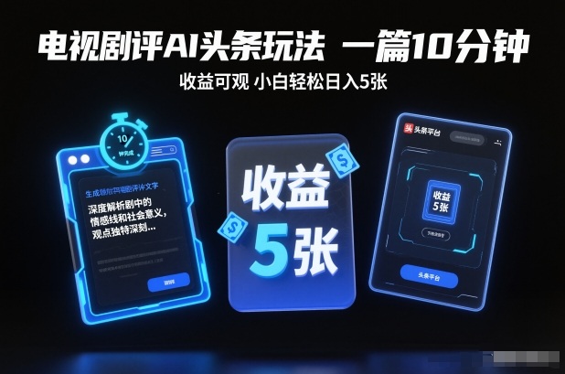 电视剧评AI头条玩法，一篇10分钟，收益可观，小白轻松日入5张+【独家】鑫博凯资源站-创业网-项目平台-副业项目-网创项目资源站-副业项目-创业项目-搞钱项目-网站源码-游戏源码鑫博凯资源站